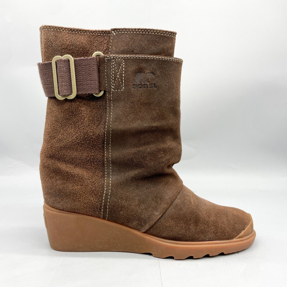 Sorel Womens 7.5 Toronto Mid Wedge Boots Shoes Brown Suede Pull On Slouchy Boho